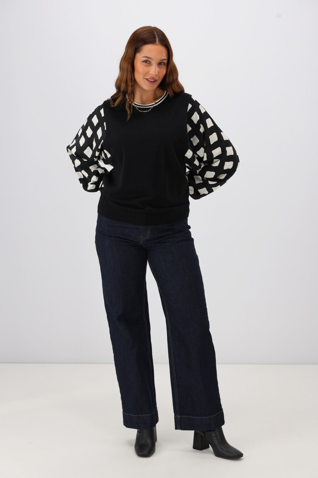 Label Talina Knit Top With Woven Sleeve Black