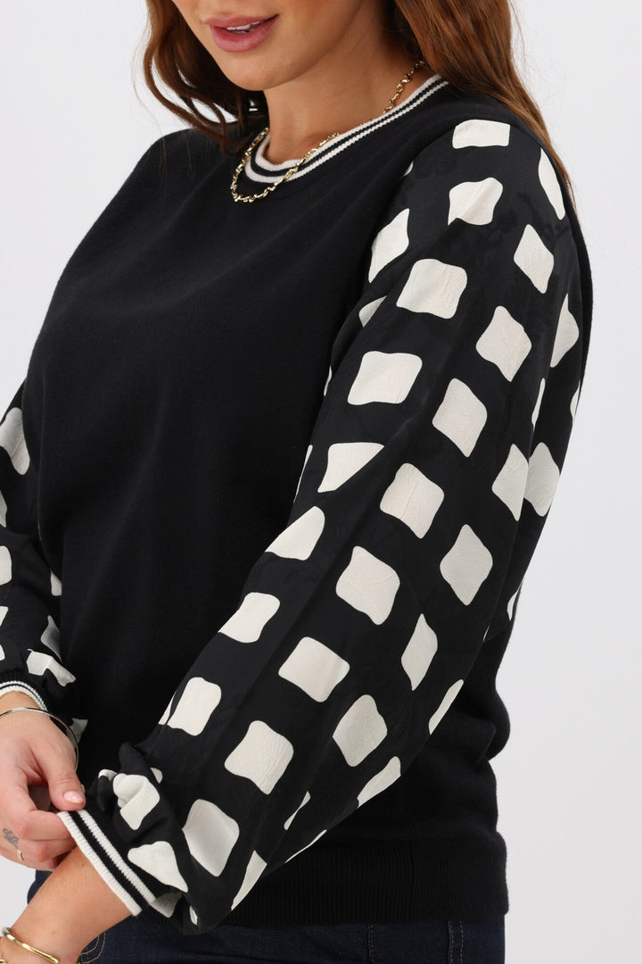 Label Talina Knit Top With Woven Sleeve Black