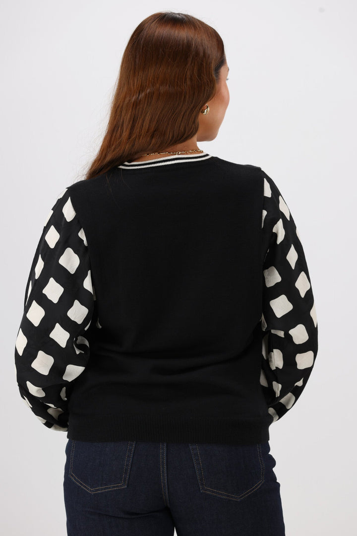 Label Talina Knit Top With Woven Sleeve Black