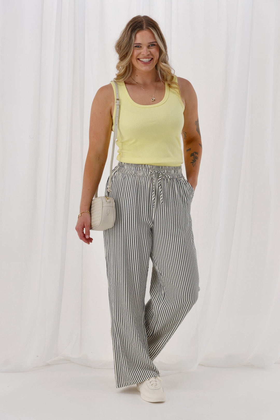 Label Tazelyn Wide Leg Pant Midnight Natural Stripe