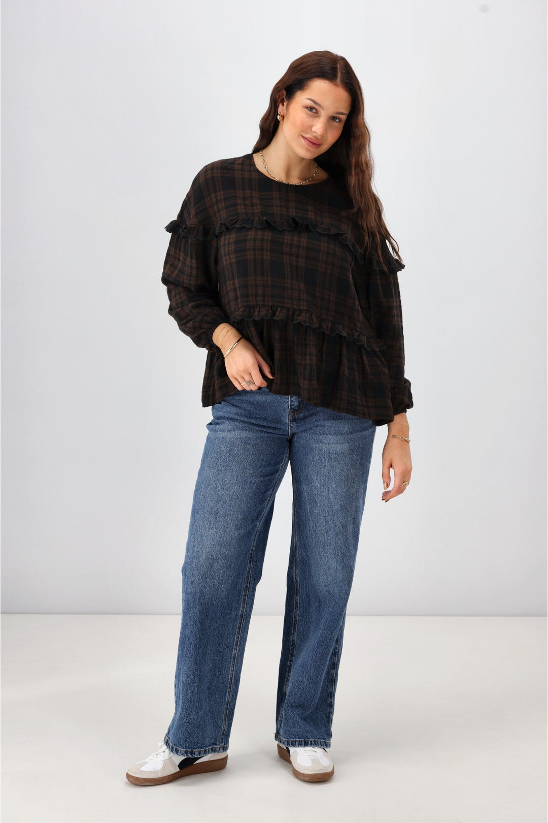 Label Teydey Ruffle Top Chocolate Check