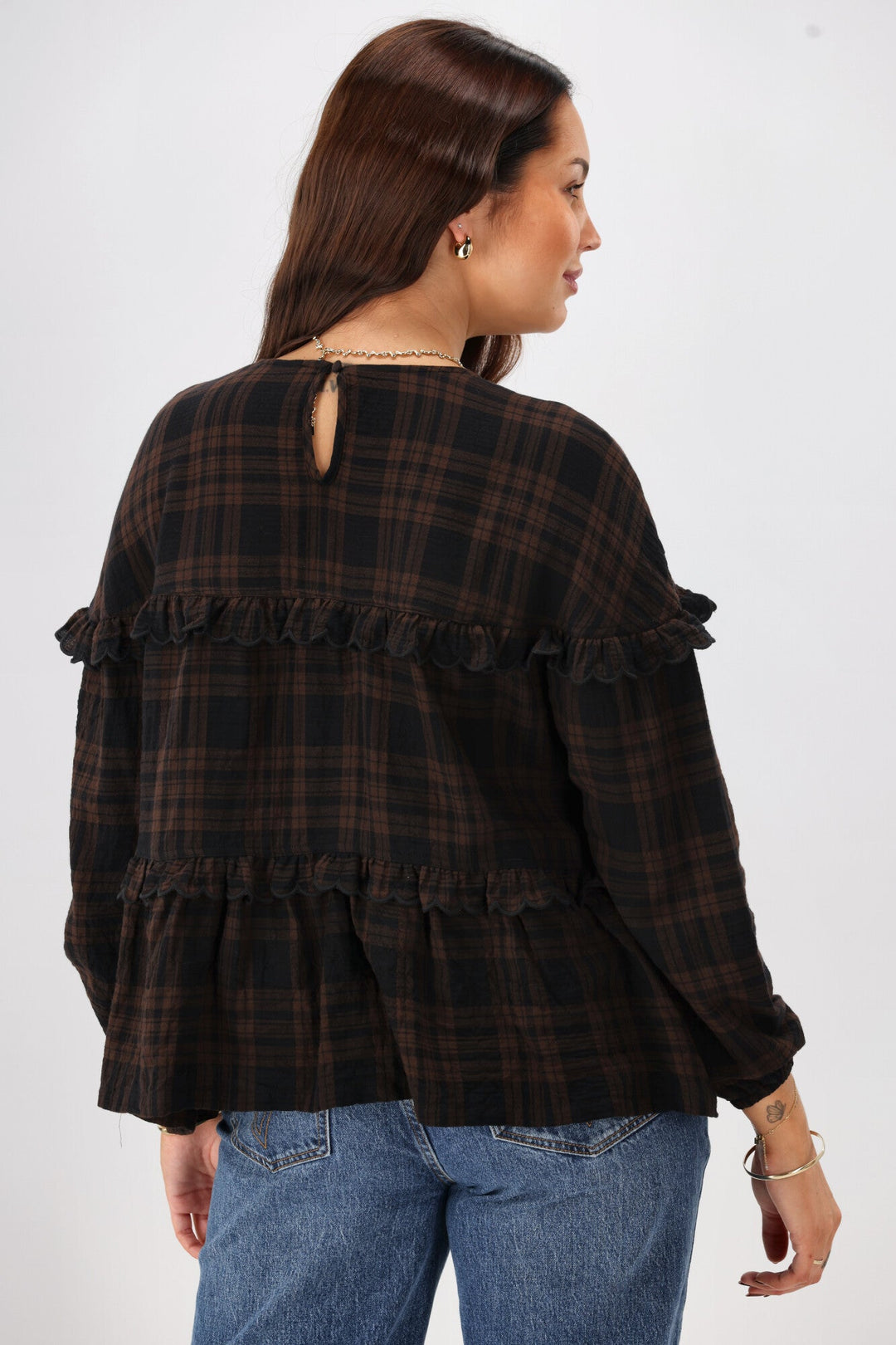 Label Teydey Ruffle Top Chocolate Check
