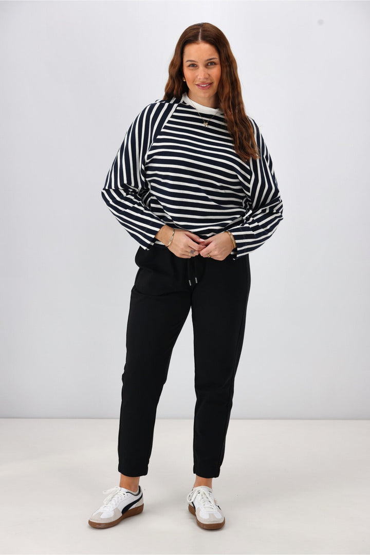 Label Tyra Stripe Raglan Top Midnight  Ivory