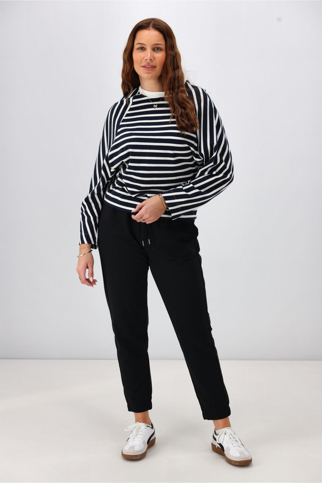 Label Tyra Stripe Raglan Top Midnight  Ivory