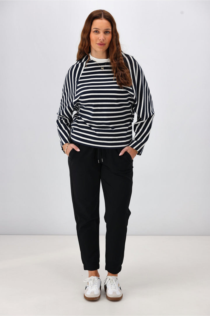 Label Tyra Stripe Raglan Top Midnight  Ivory