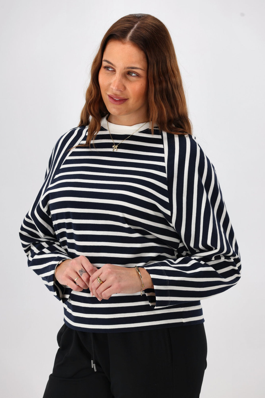 Label Tyra Stripe Raglan Top Midnight  Ivory