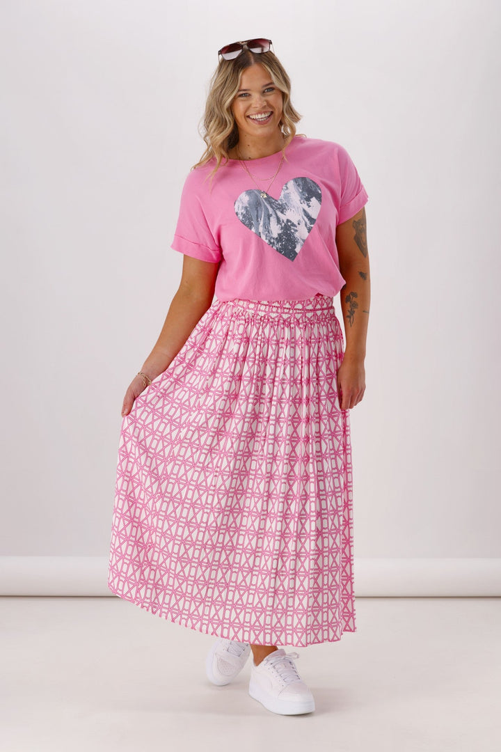 Label Yumi Skirt Pink White Geo