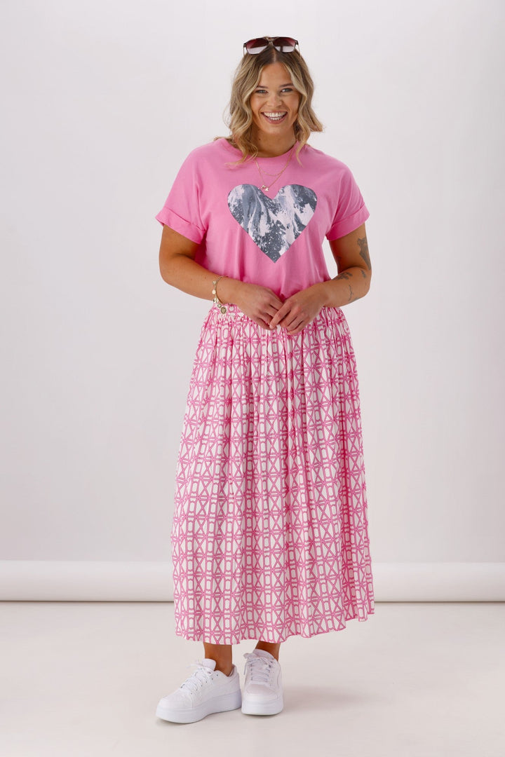 Label Yumi Skirt Pink White Geo