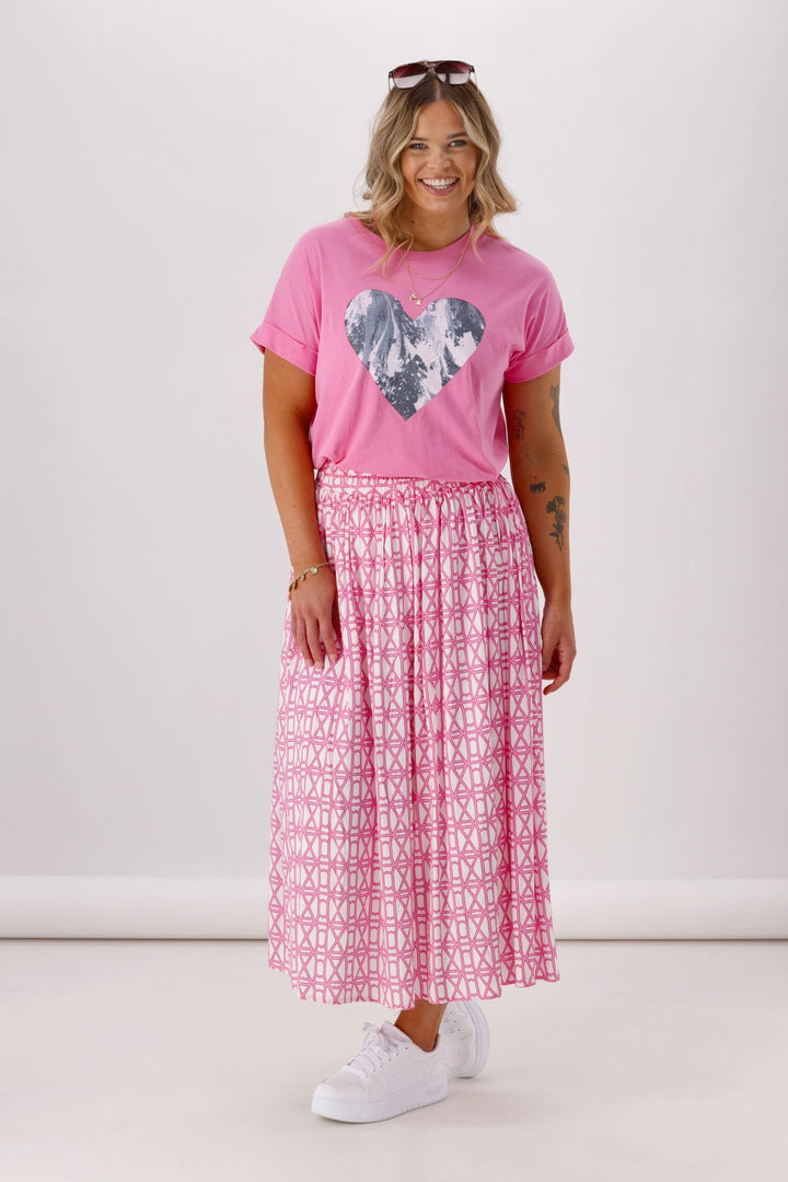 Label Yumi Skirt Pink White Geo