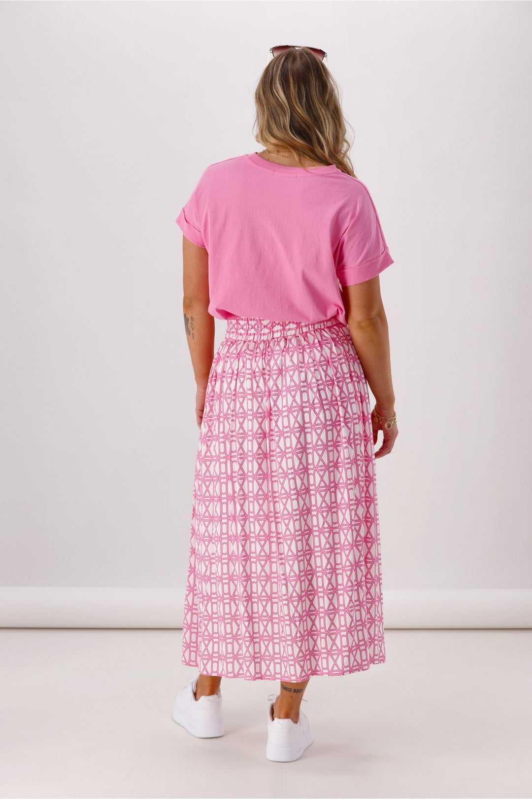 Label Yumi Skirt Pink White Geo