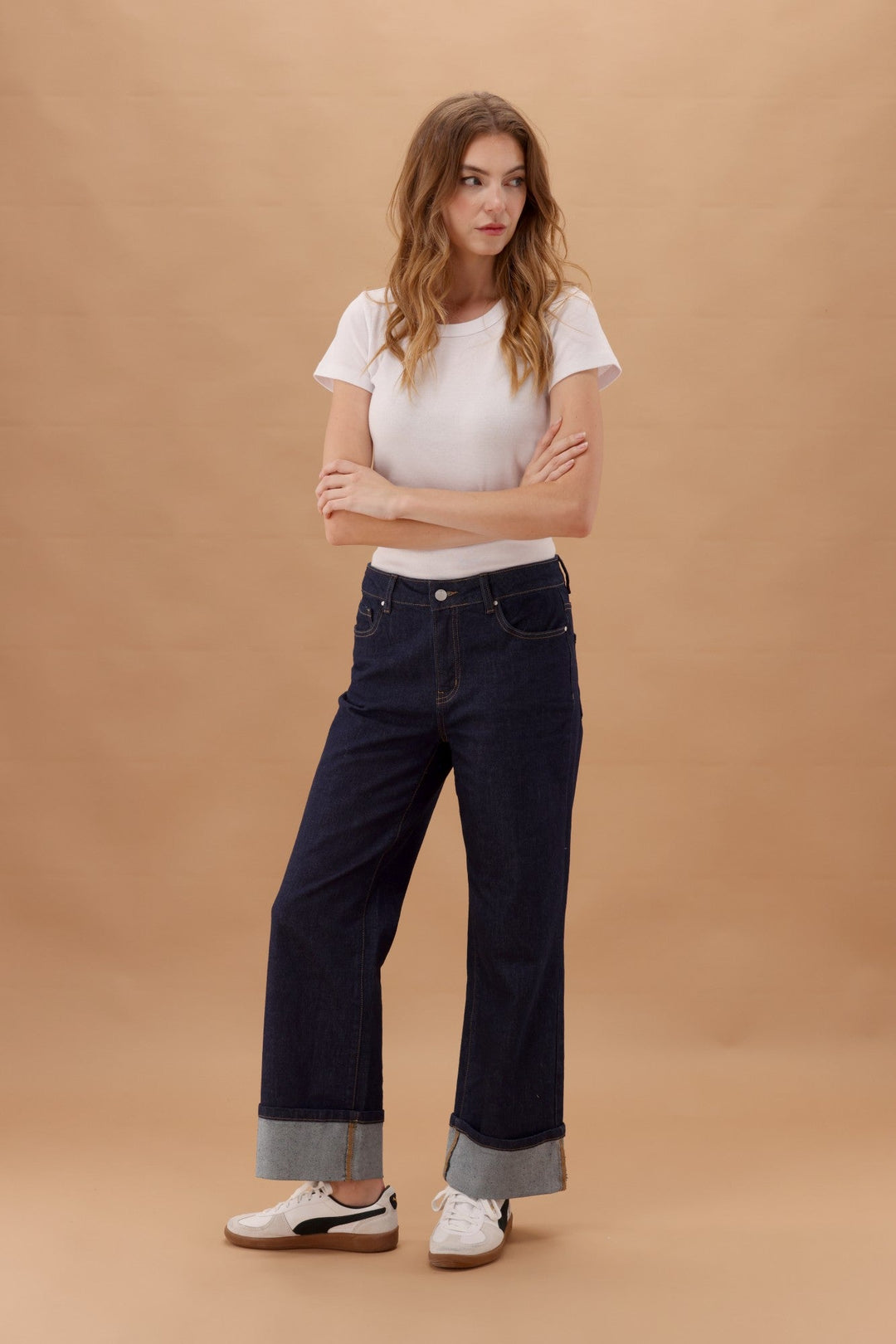 Label Zeke Wide Leg Jean with Turn Up Cuff Raw Indigo