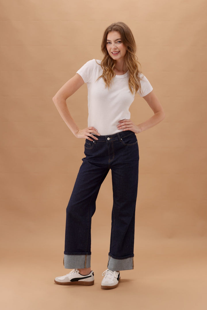 Label Zeke Wide Leg Jean with Turn Up Cuff Raw Indigo
