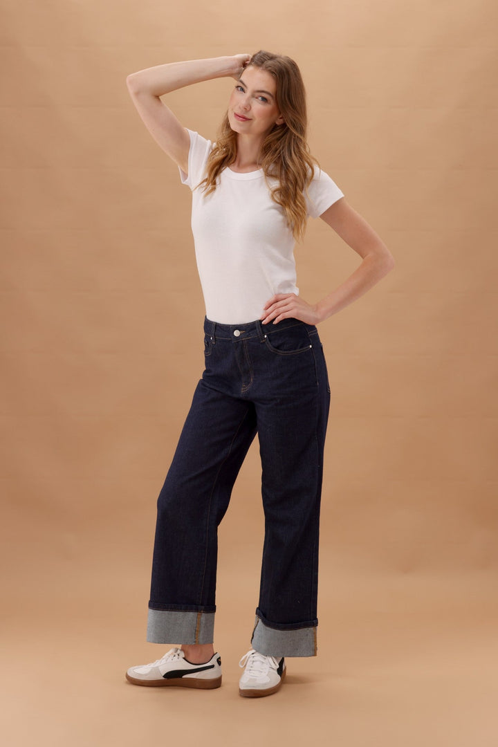 Label Zeke Wide Leg Jean with Turn Up Cuff Raw Indigo
