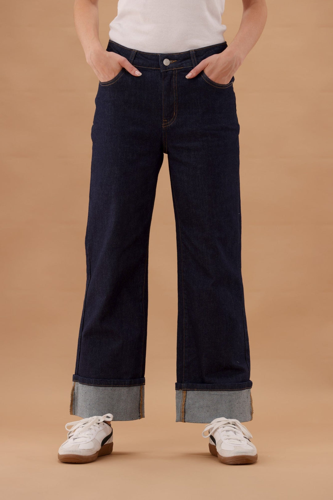 Label Zeke Wide Leg Jean with Turn Up Cuff Raw Indigo