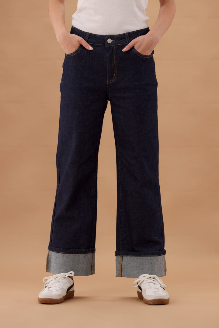Label Zeke Wide Leg Jean with Turn Up Cuff Raw Indigo