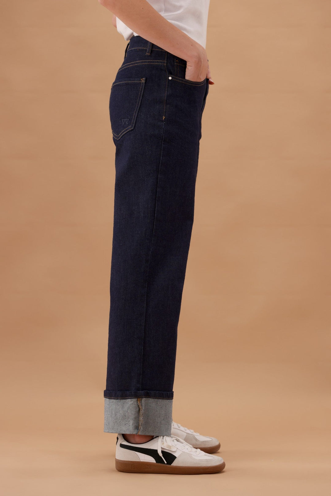 Label Zeke Wide Leg Jean with Turn Up Cuff Raw Indigo
