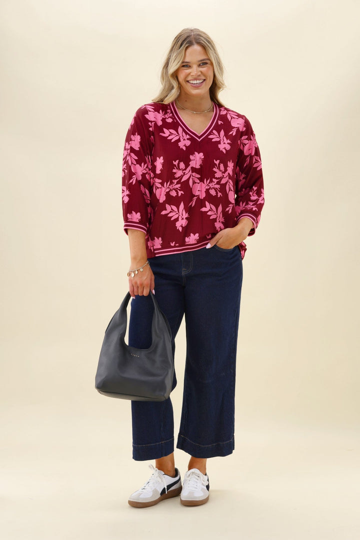 Label Venetia Top Wine Pink Floral
