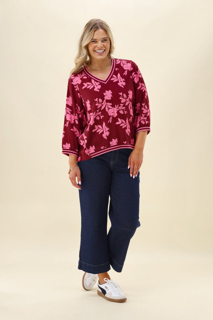 Label Venetia Top Wine Pink Floral