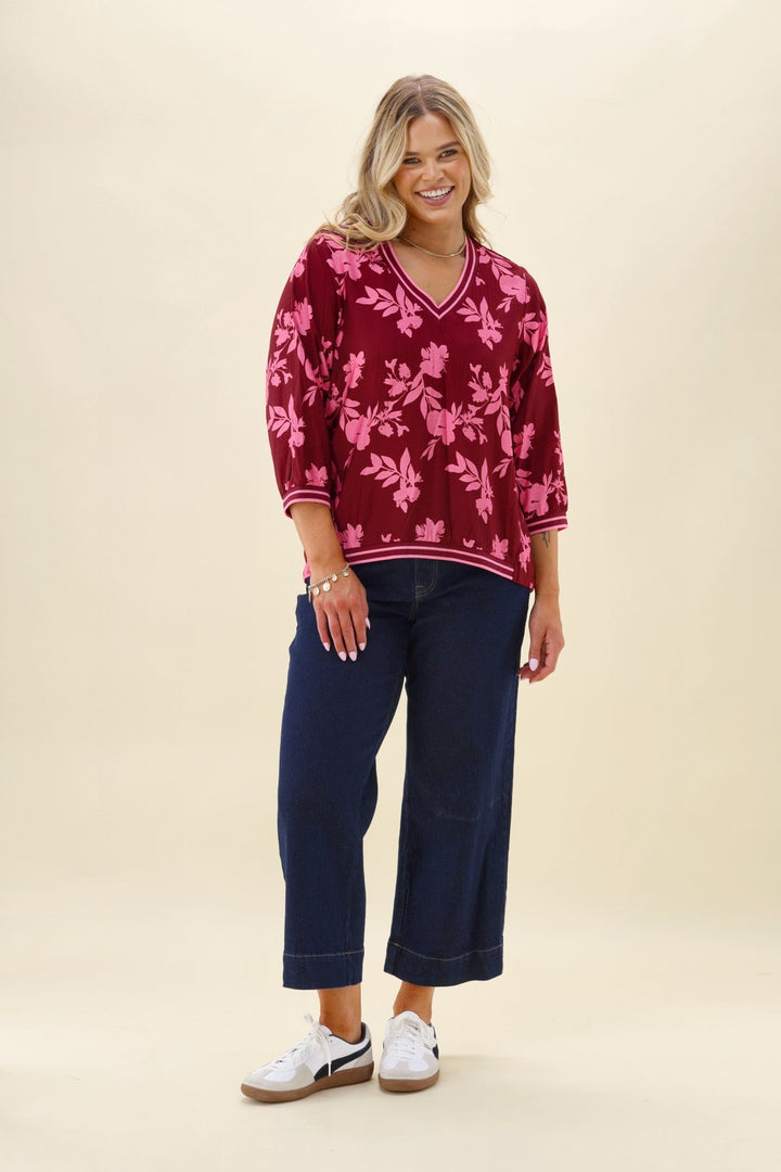 Label Venetia Top Wine Pink Floral