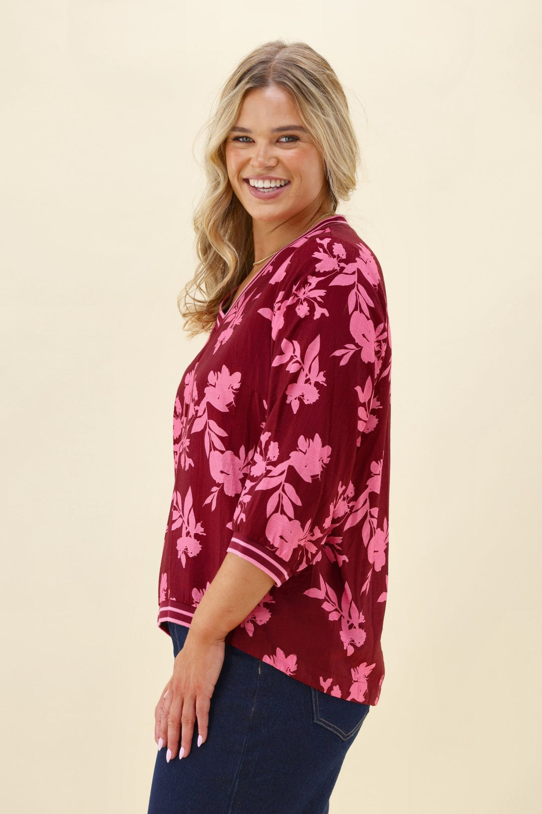Label Venetia Top Wine Pink Floral