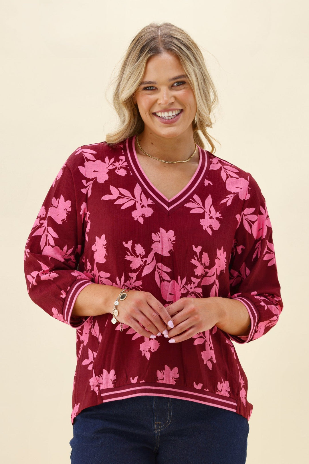 Label Venetia Top Wine Pink Floral