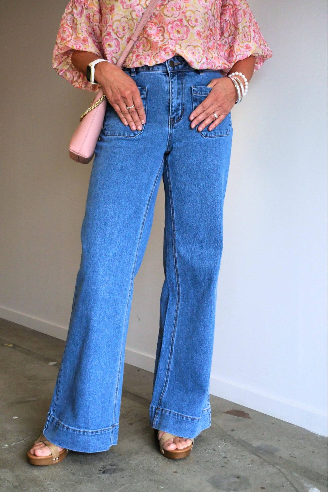 Label Kazniah Patch Pocket Wide Leg Jean Washed Blue