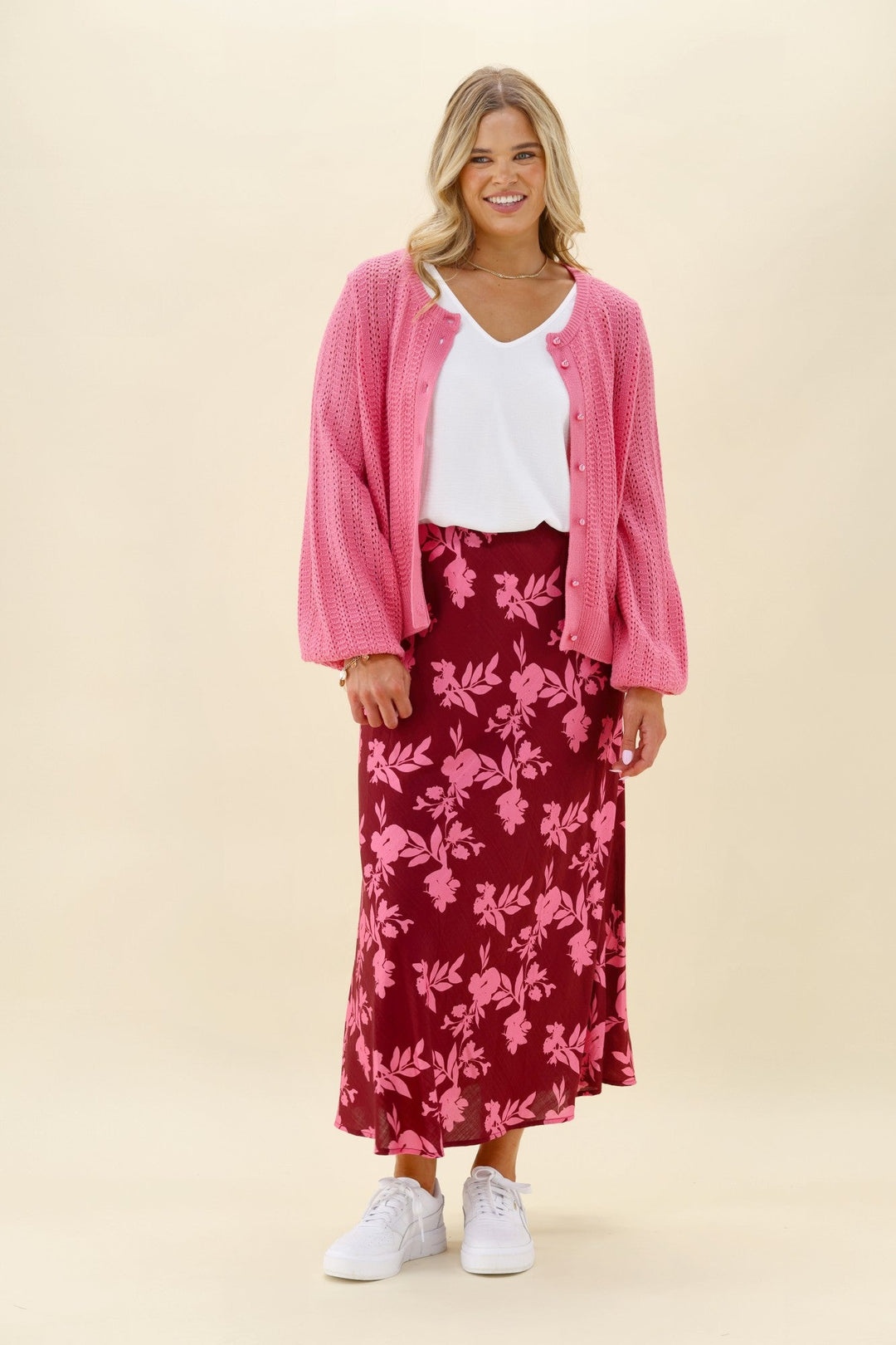 Label Venetia Bias Skirt Wine Pink Floral