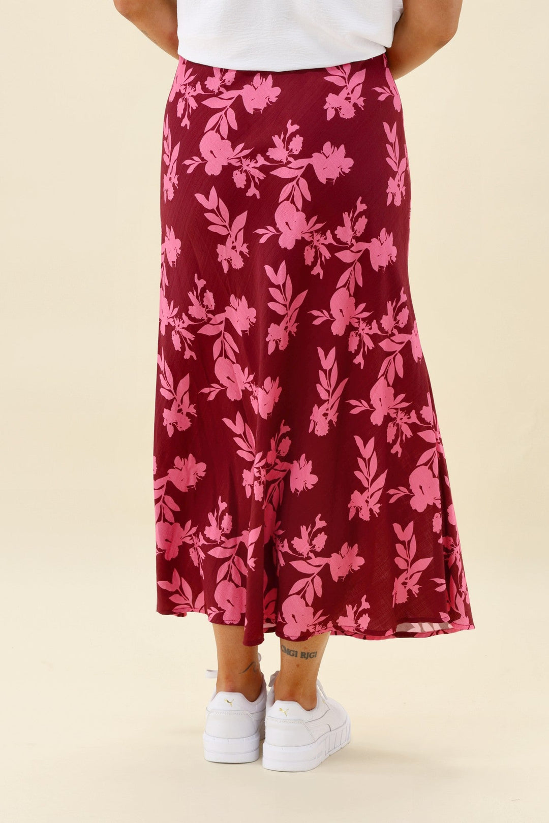 Label Venetia Bias Skirt Wine Pink Floral