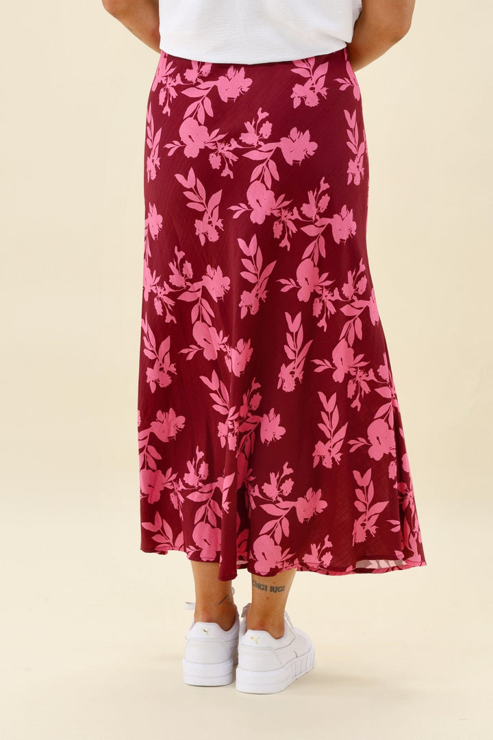Label Venetia Bias Skirt Wine Pink Floral