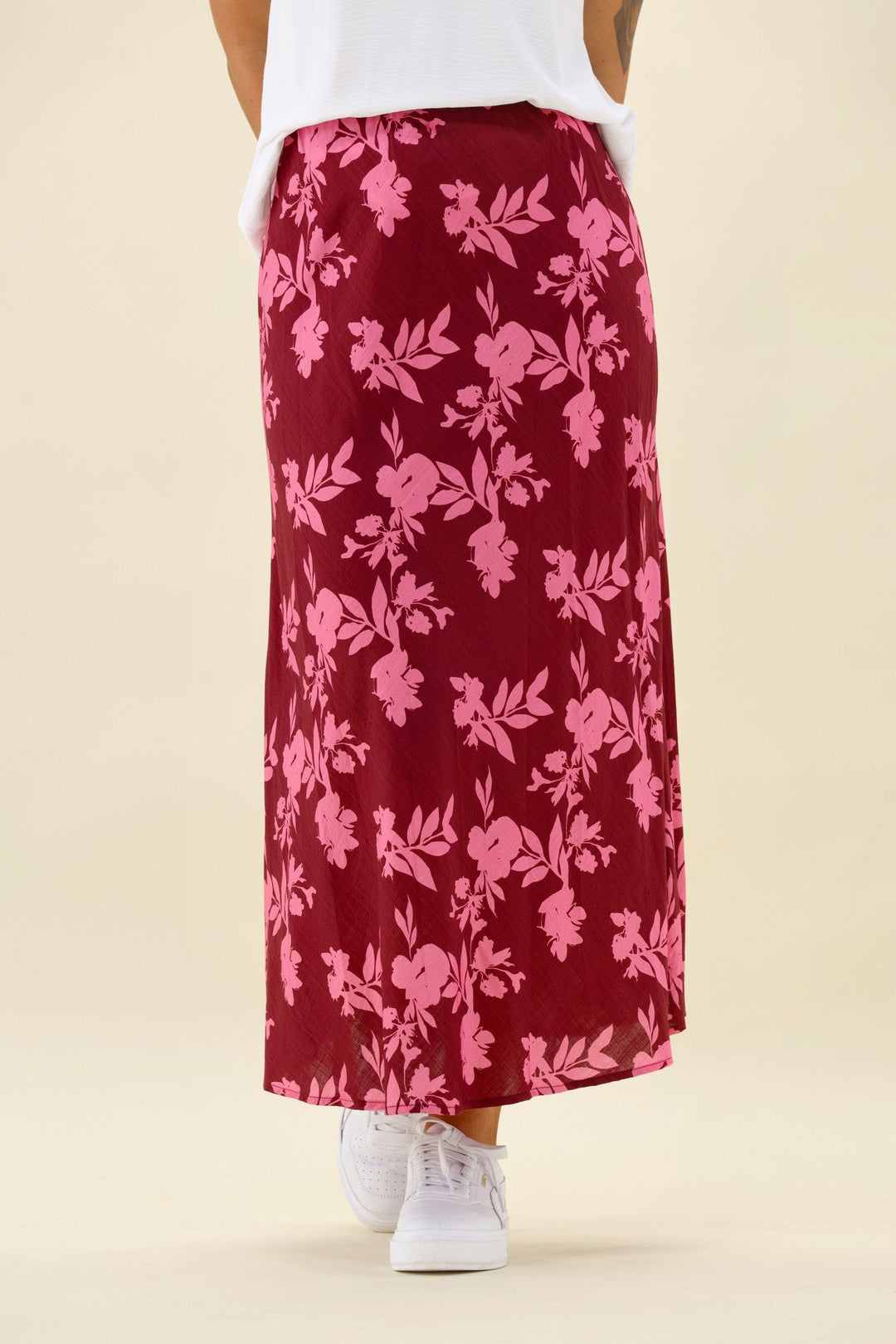 Label Venetia Bias Skirt Wine Pink Floral