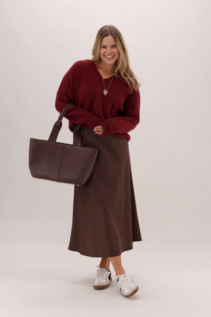 Gloss The Label Sulley Satin Skirt Chocolate