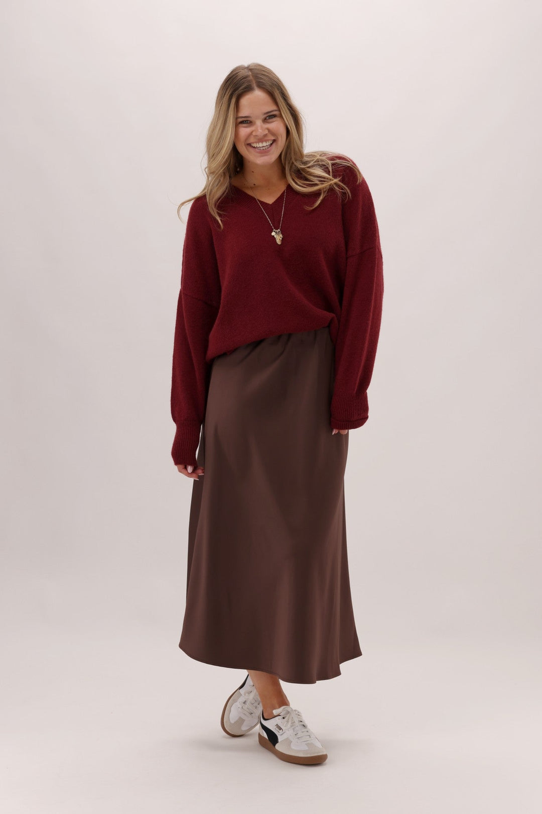 Gloss The Label Sulley Satin Skirt Chocolate