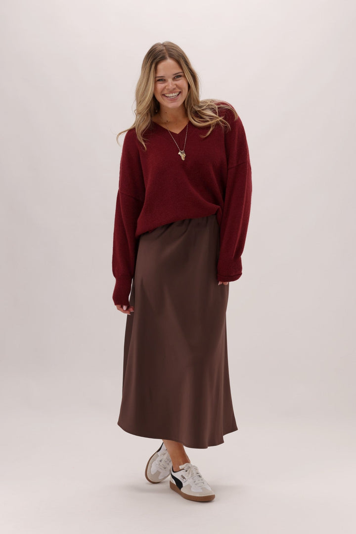Gloss The Label Sulley Satin Skirt Chocolate