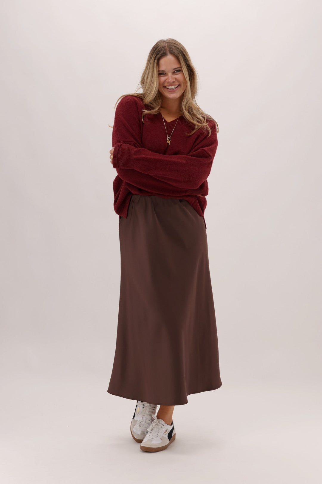 Gloss The Label Sulley Satin Skirt Chocolate