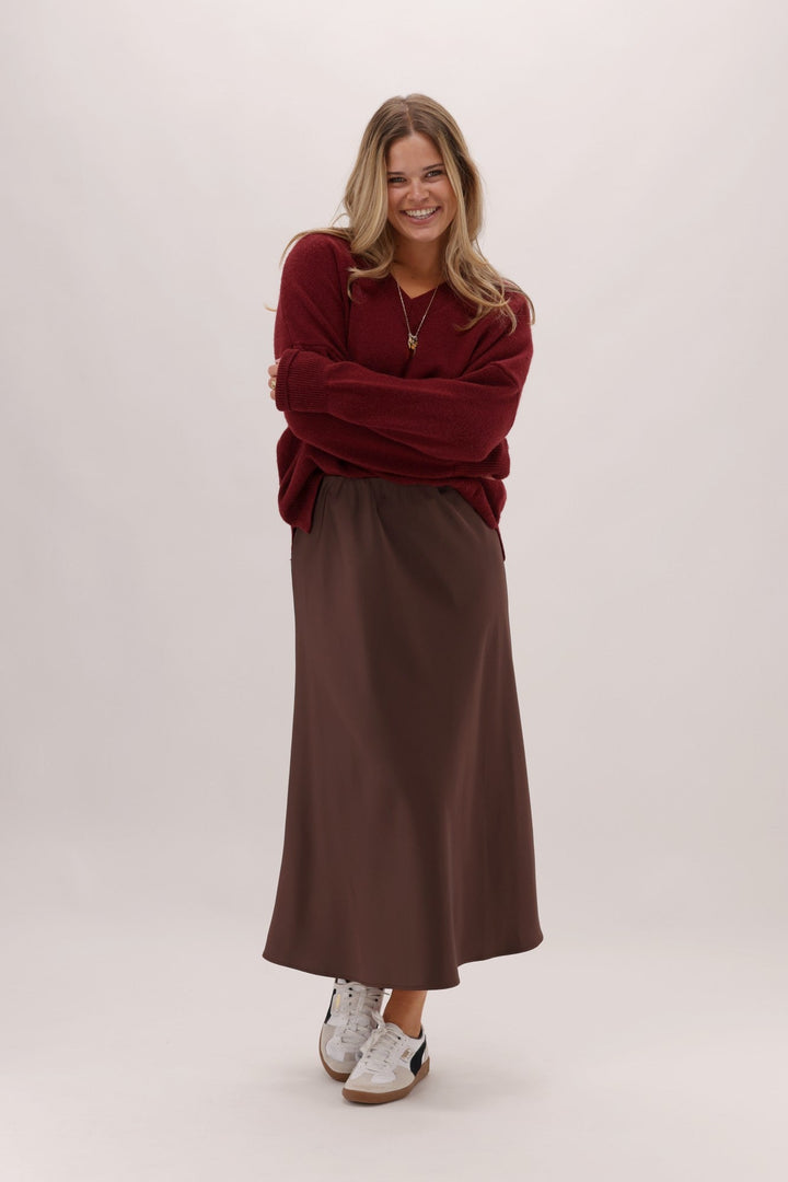 Gloss The Label Sulley Satin Skirt Chocolate