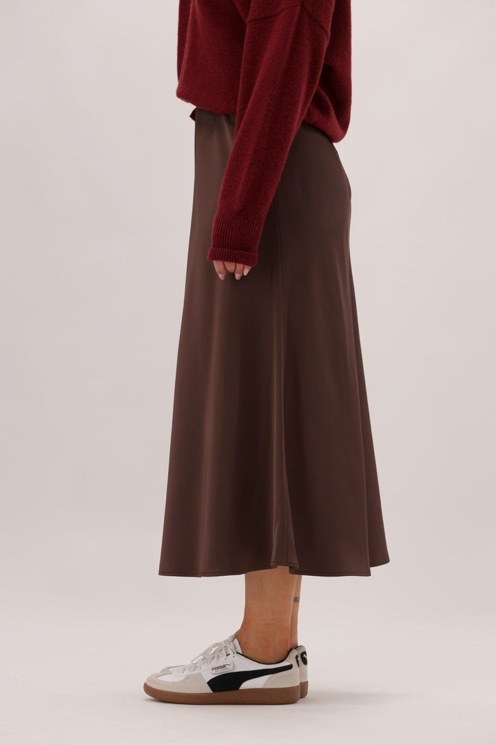 Gloss The Label Sulley Satin Skirt Chocolate