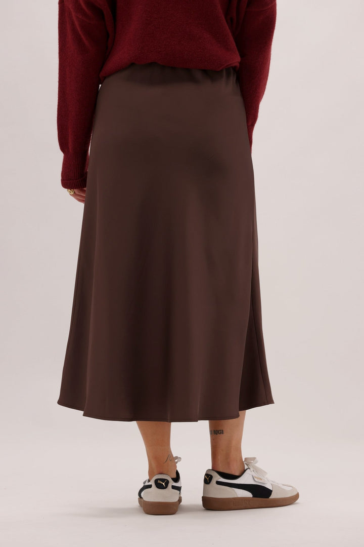 Gloss The Label Sulley Satin Skirt Chocolate