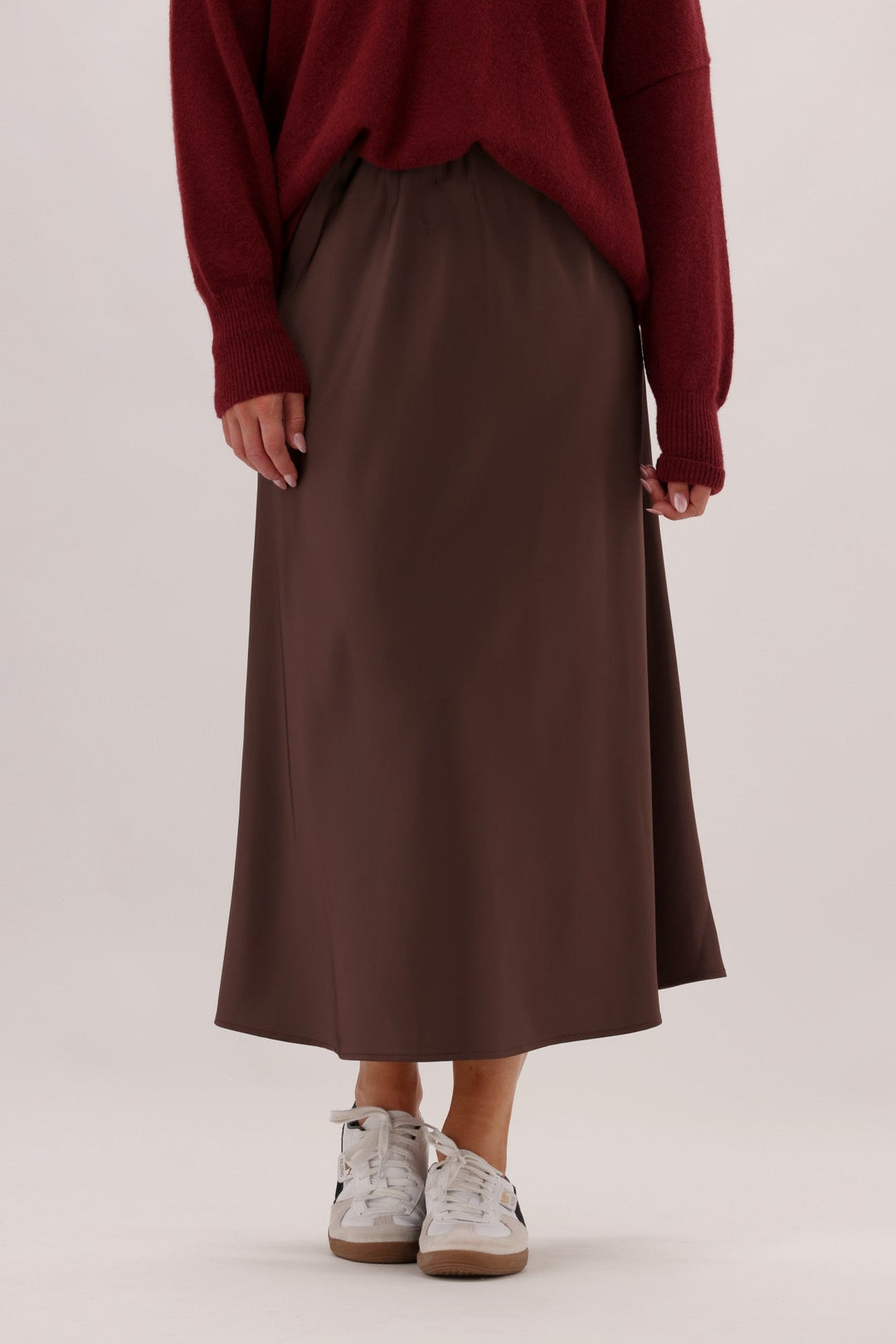 Gloss The Label Sulley Satin Skirt Chocolate