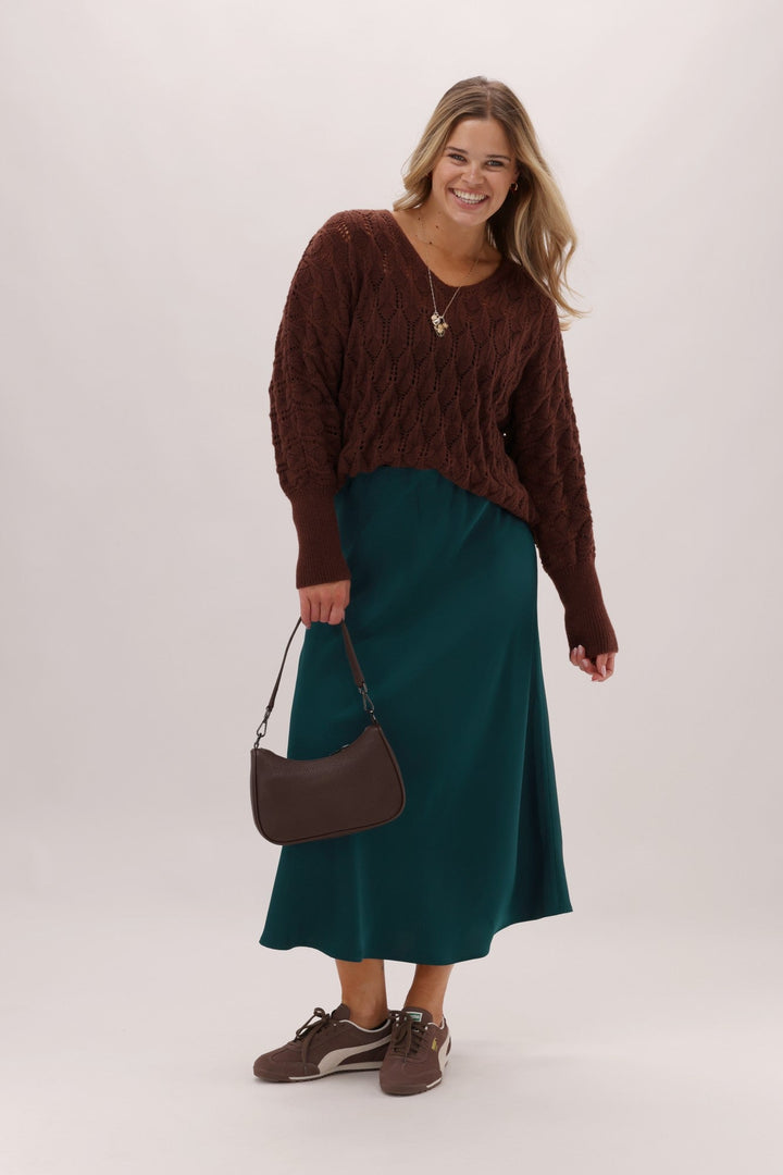 Gloss The Label Sulley Satin Skirt Dark Teal