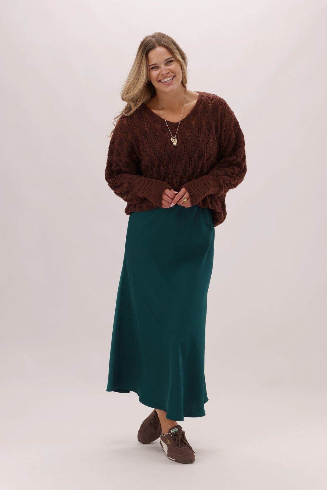 Gloss The Label Sulley Satin Skirt Dark Teal