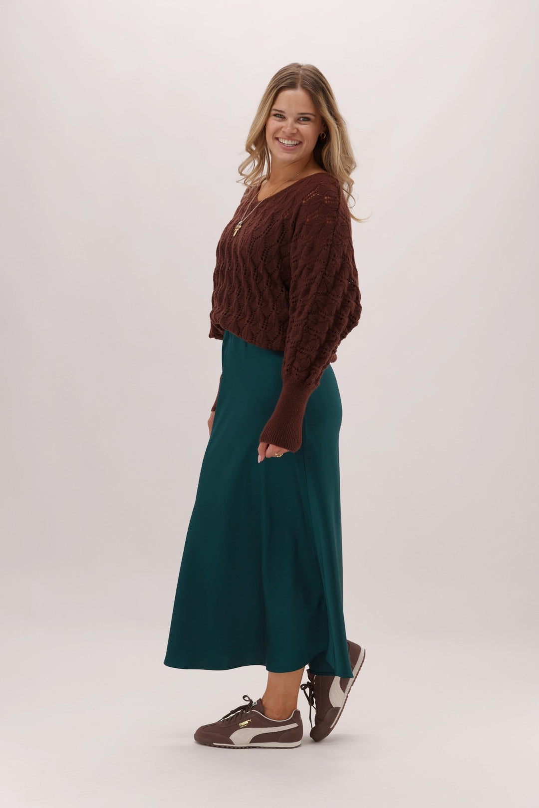 Gloss The Label Sulley Satin Skirt Dark Teal