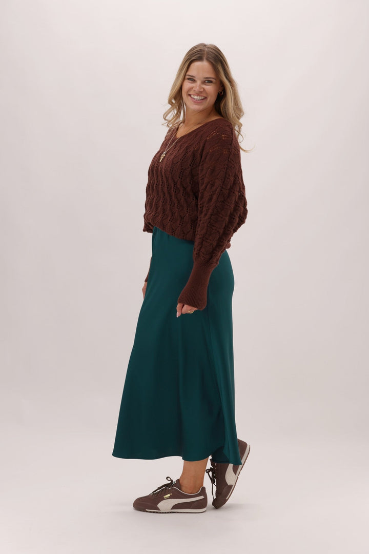Gloss The Label Sulley Satin Skirt Dark Teal