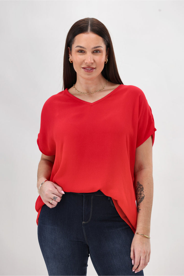 Label Summer Essential Drape V Neck Top Bright Red