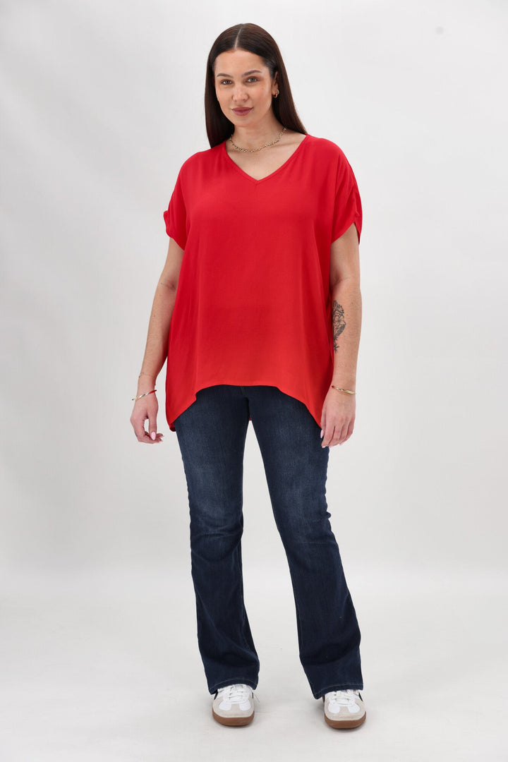 Label Summer Essential Drape V Neck Top Bright Red