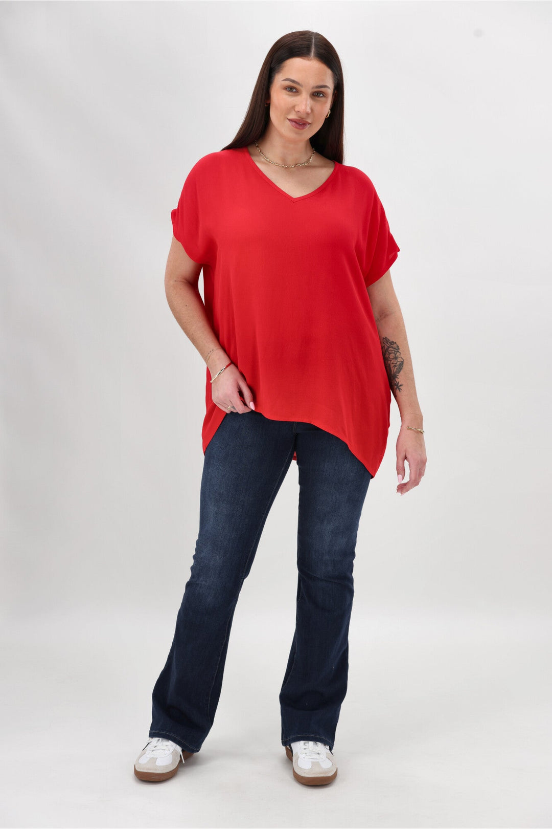 Label Summer Essential Drape V Neck Top Bright Red