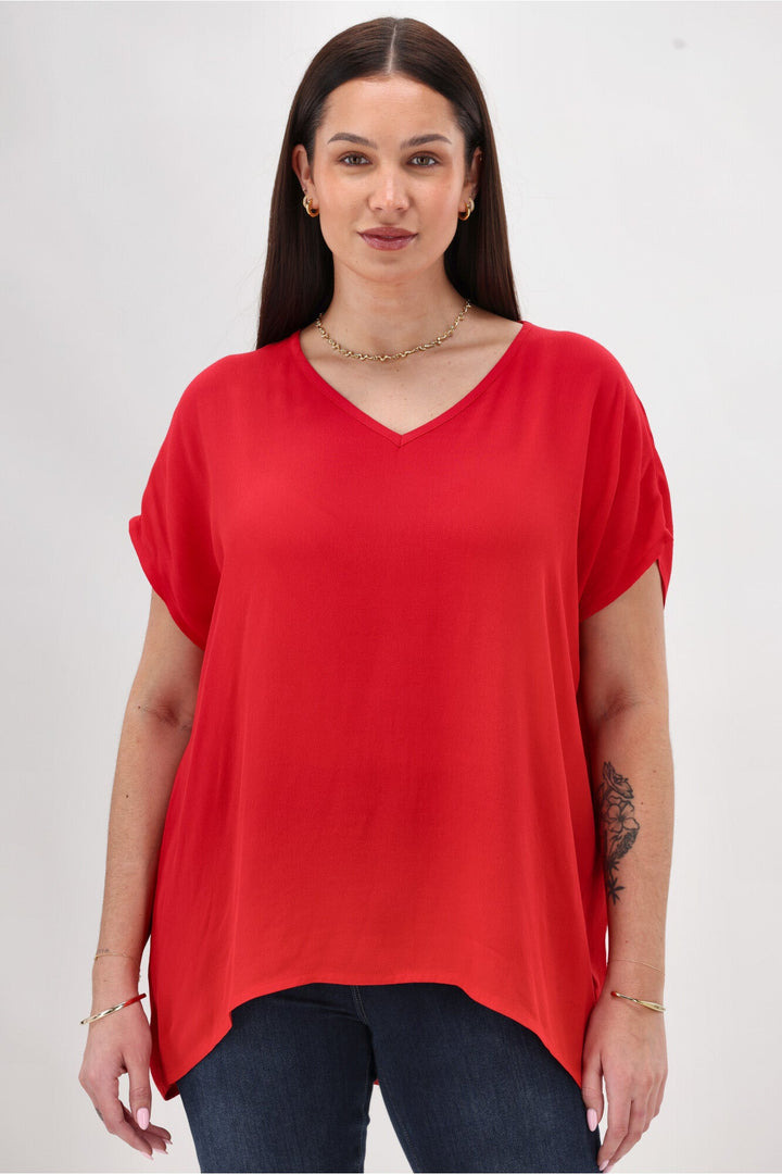 Label Summer Essential Drape V Neck Top Bright Red