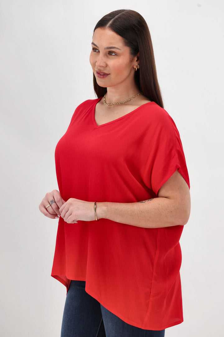 Label Summer Essential Drape V Neck Top Bright Red