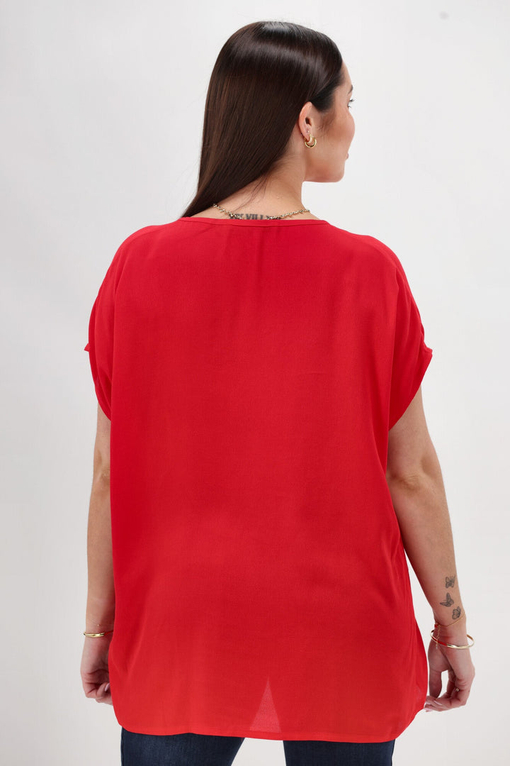 Label Summer Essential Drape V Neck Top Bright Red