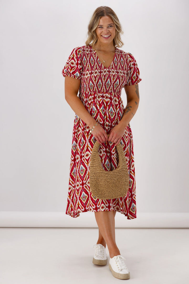 Sunday Boho Acalaide Dress Pink Red Print