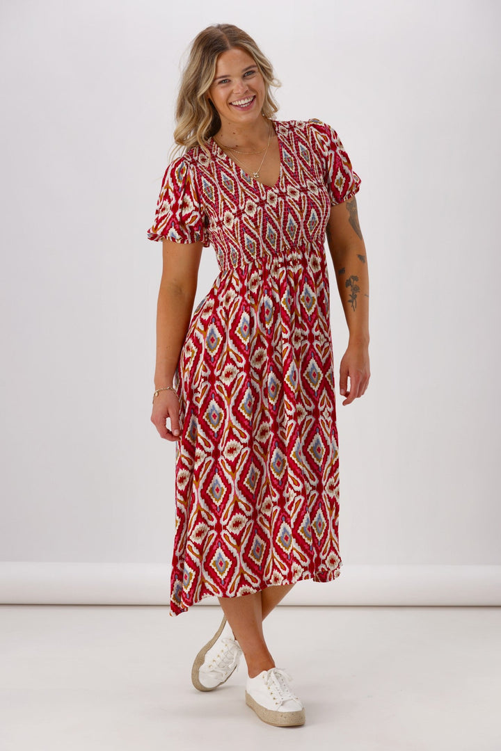 Sunday Boho Acalaide Dress Pink Red Print